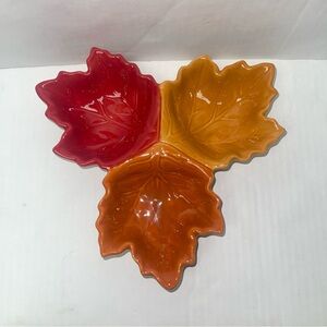 Condiment/ Nut 3 Leaf Dish Autumn Fall Colors Dishwasher Microwave Safe